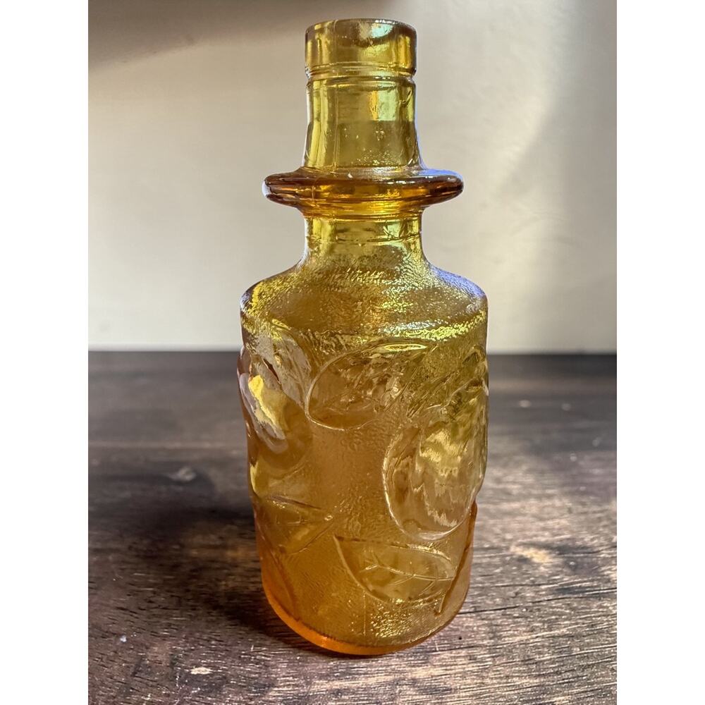 Vintage Empoli Amber Glass Decanter Genie Bottle Grape Italy MCM Barware